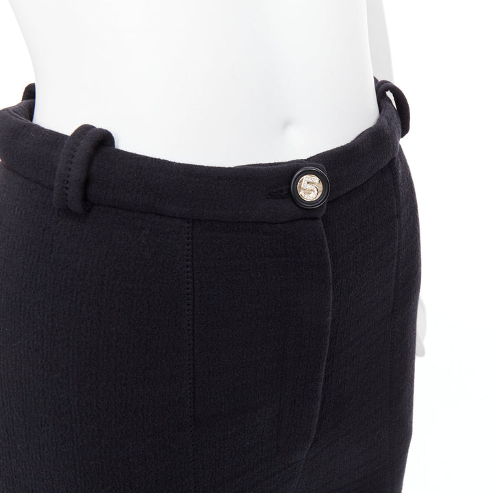 CHANEL black cotton blend 5 crystal button structured pants FR36 S