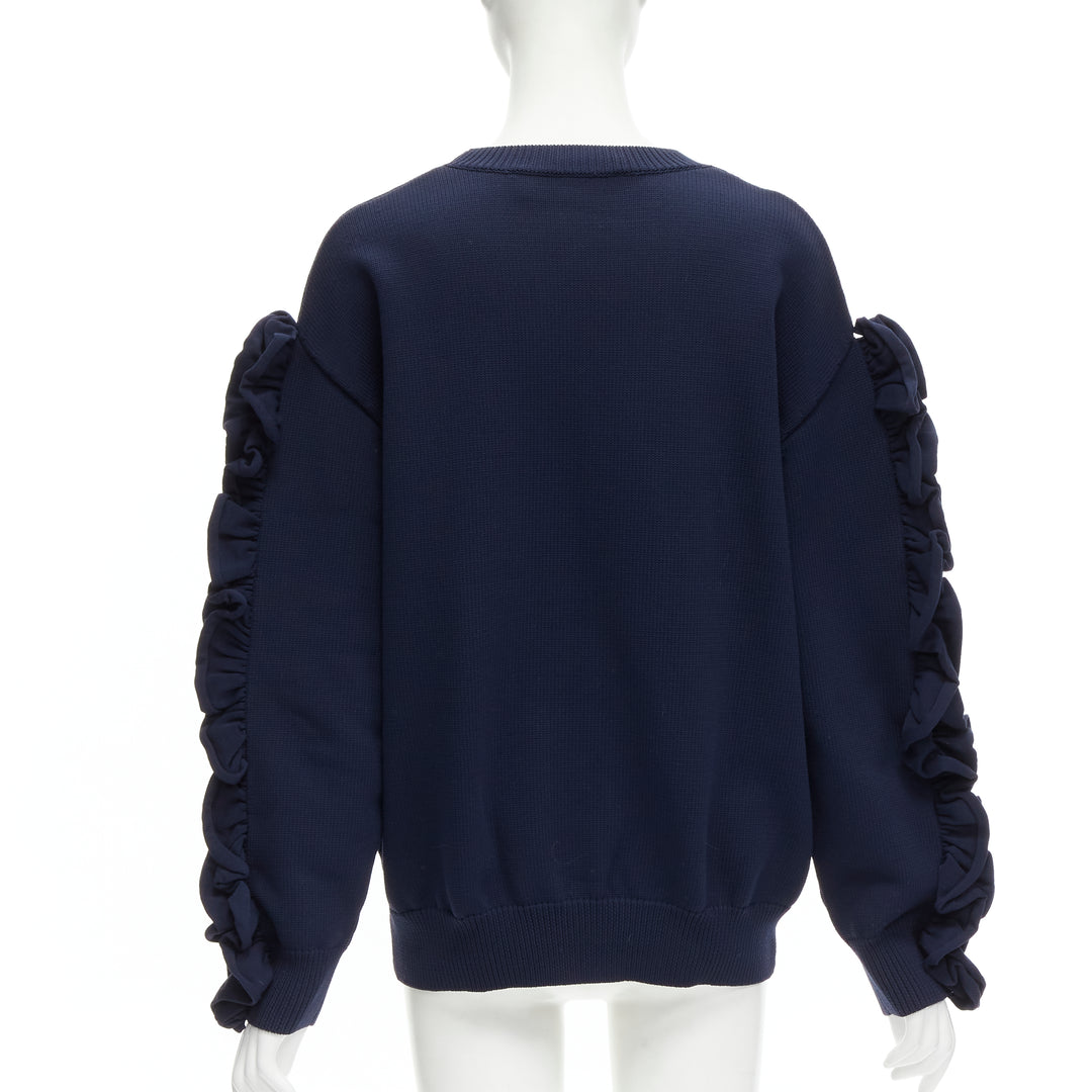 VICTORIA BECKHAM VVB navy blue ruffle sleeve pullover crew sweatshirt UK12 L