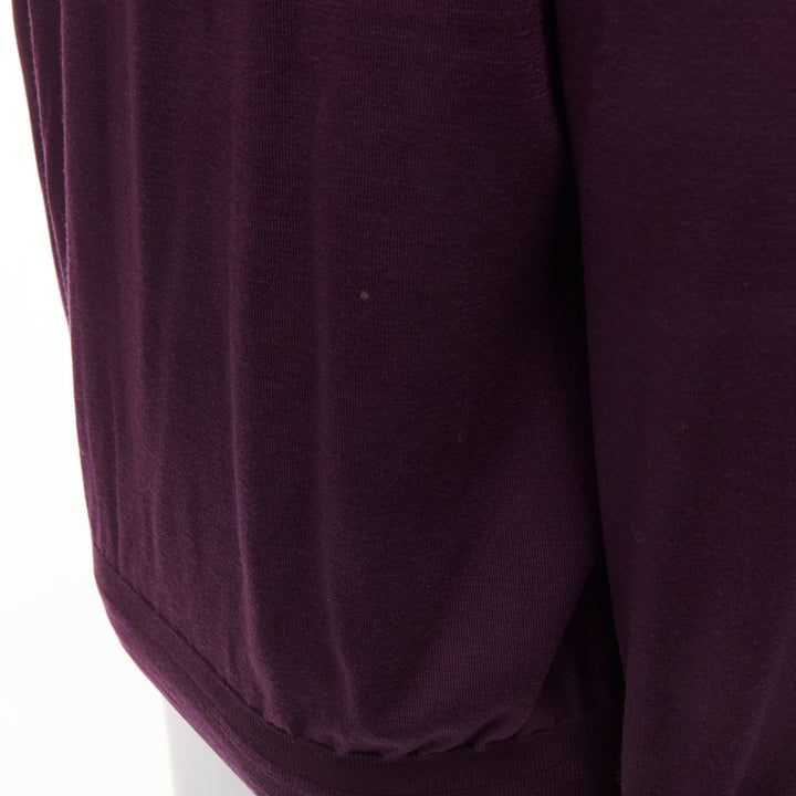 BRIONI 100% wool eggplant purple silk trimmed half zip long sleeve sweater