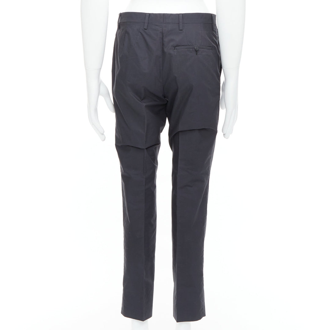 LANVIN black wool blend crepe concealed fly tapered trousers FR44 XS