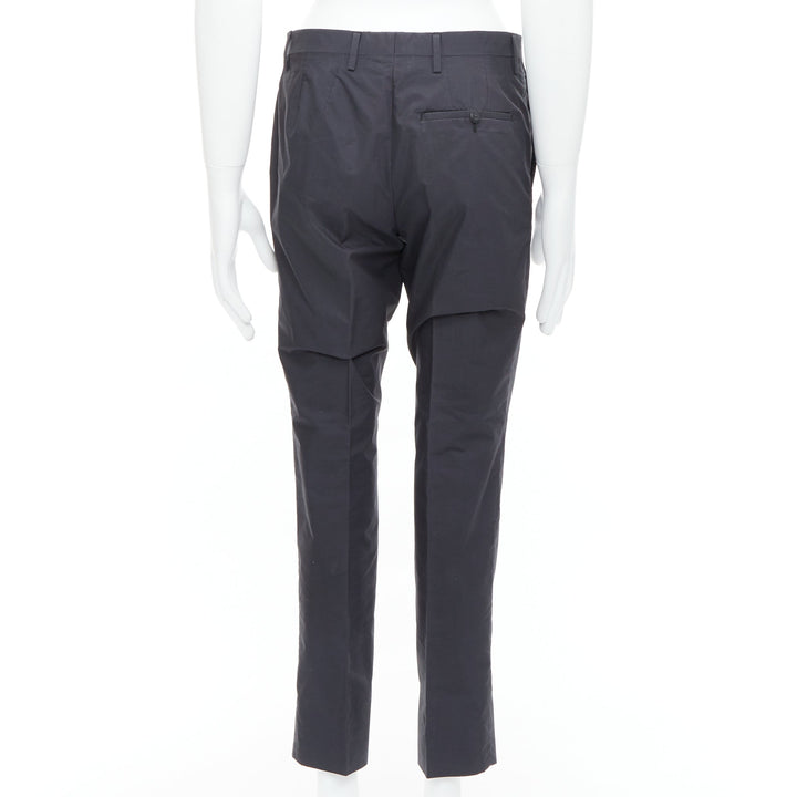 LANVIN black wool blend crepe concealed fly tapered trousers FR44 XS