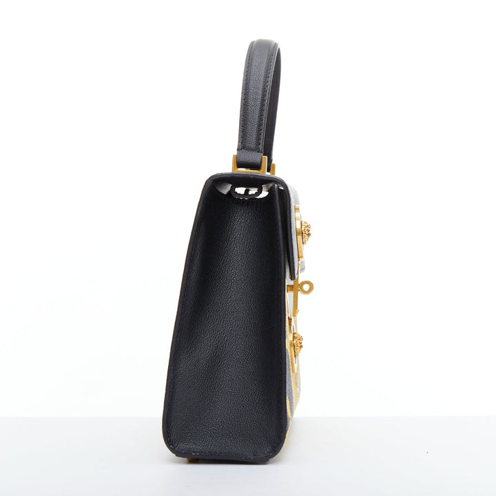 VERSACE Tribute Icon black gold Barocco calfskin Medusa crossbody satchel bag