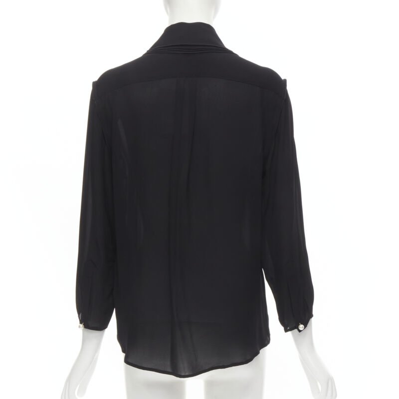 JW ANDERSON black silk pearl button layered collar blouse shirt UK8 S