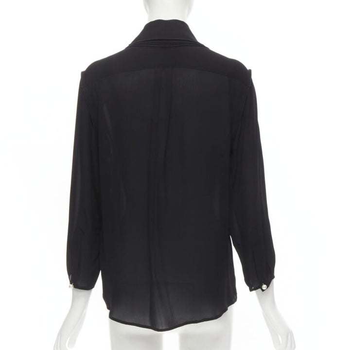 JW ANDERSON black silk pearl button layered collar blouse shirt UK8 S