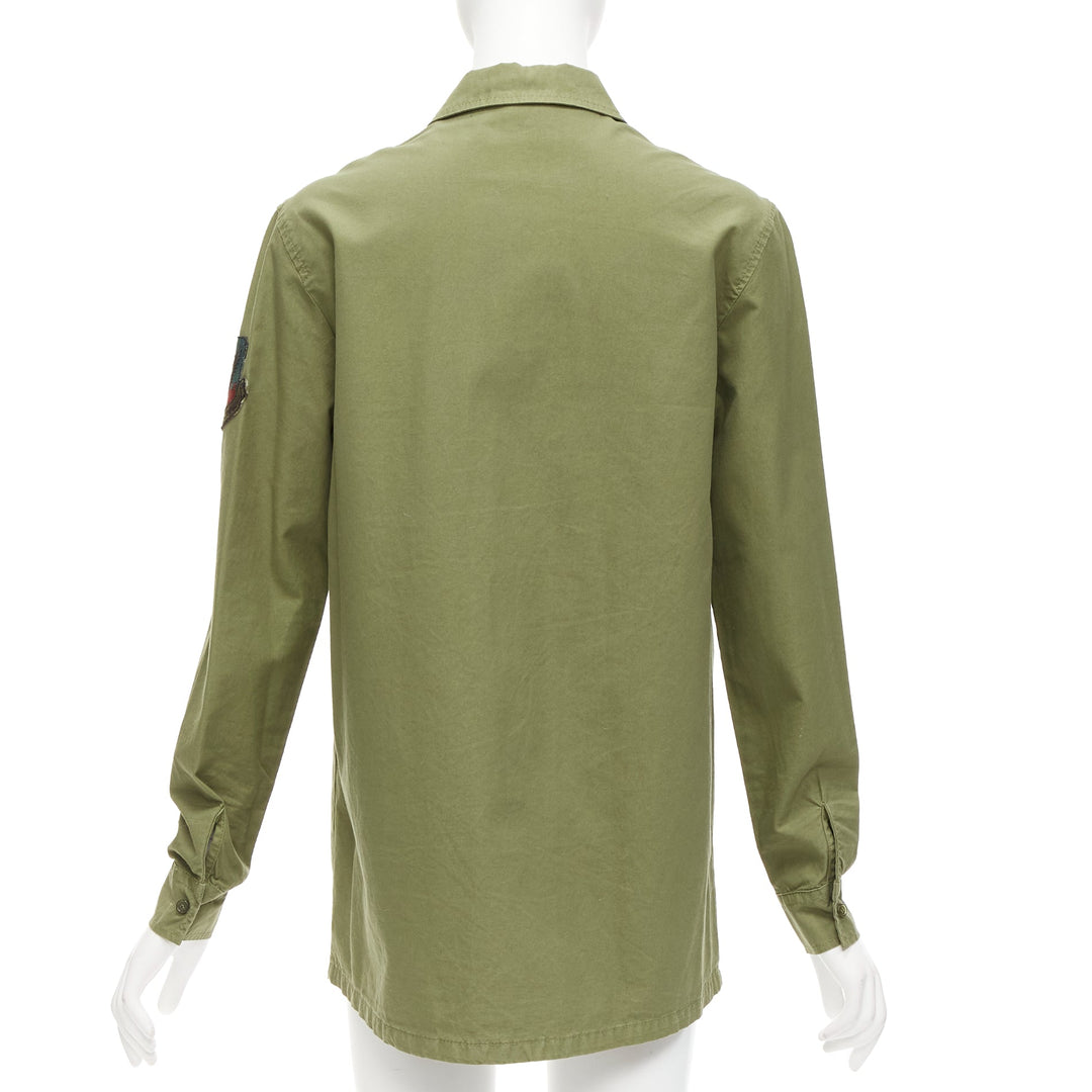 MR AND MRS ITALY khaki green beaded badges military safari shirt IT38 XS