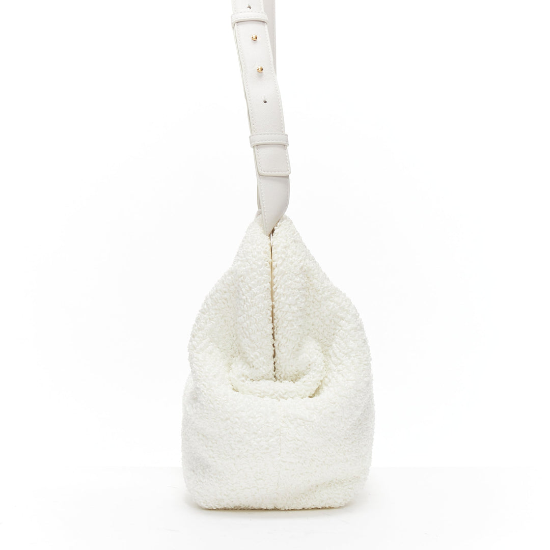 BOTTEGA VENETA Point Triangle white sponge boucle raffia leather shoulder bag