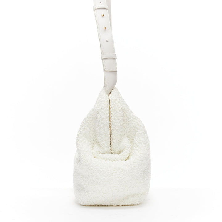 BOTTEGA VENETA Point Triangle white sponge boucle raffia leather shoulder bag