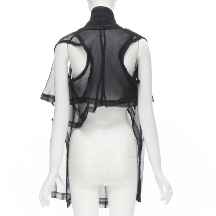 COMME DES GARCONS 1990 Vintage black sheer  deconstructed layered shirt S