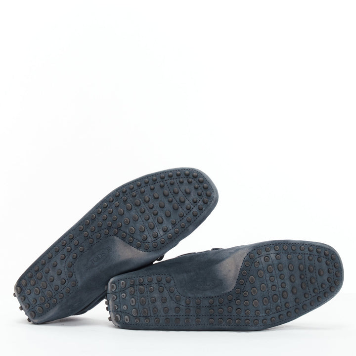 TOD'S Gommino navy suede white top dot sole driving loafers UK8 EU42