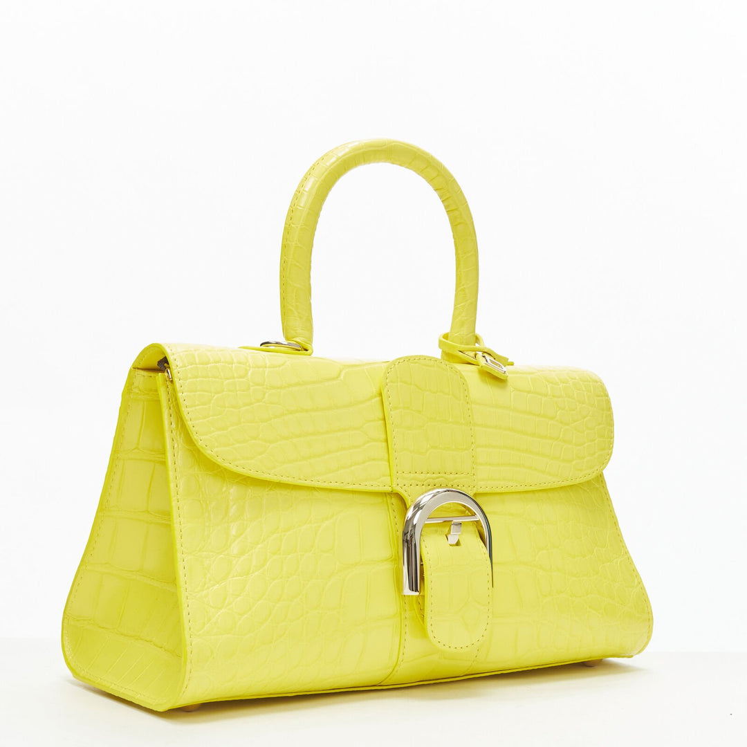 rare DELVAUX Brilliant PM Sunshine Citron yellow scaled leather crossbody bag