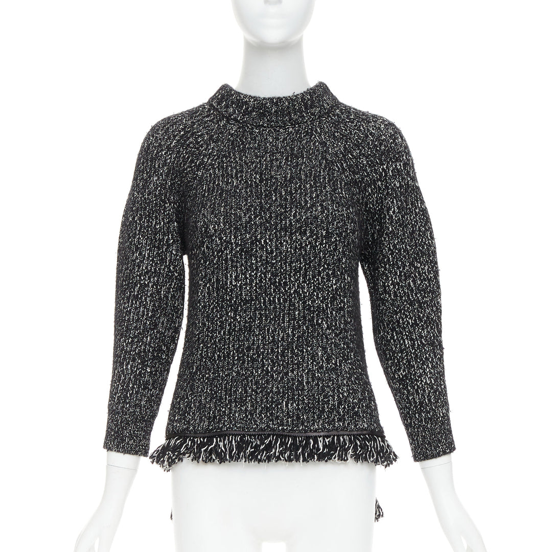ALEXANDER MCQUEEN grey frayed fringe step hem raglan knit sweater S