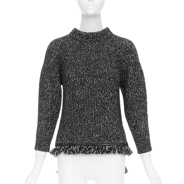 ALEXANDER MCQUEEN grey frayed fringe step hem raglan knit sweater S