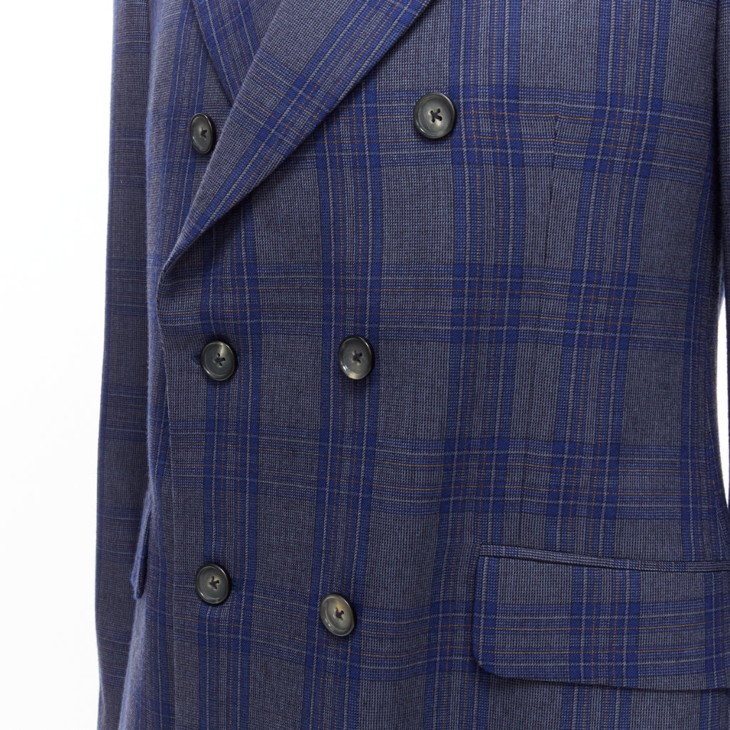 ALEXANDER MCQUEEN 2014 navy blue check wool double breasted blazer IT48 M