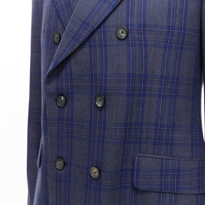 ALEXANDER MCQUEEN 2014 navy blue check wool double breasted blazer IT48 M