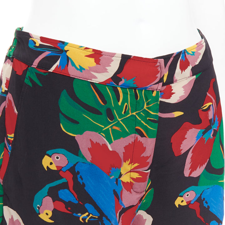 VALENTINO Hawaiian Couure 100% silk crepe parrot floral print high shorts S