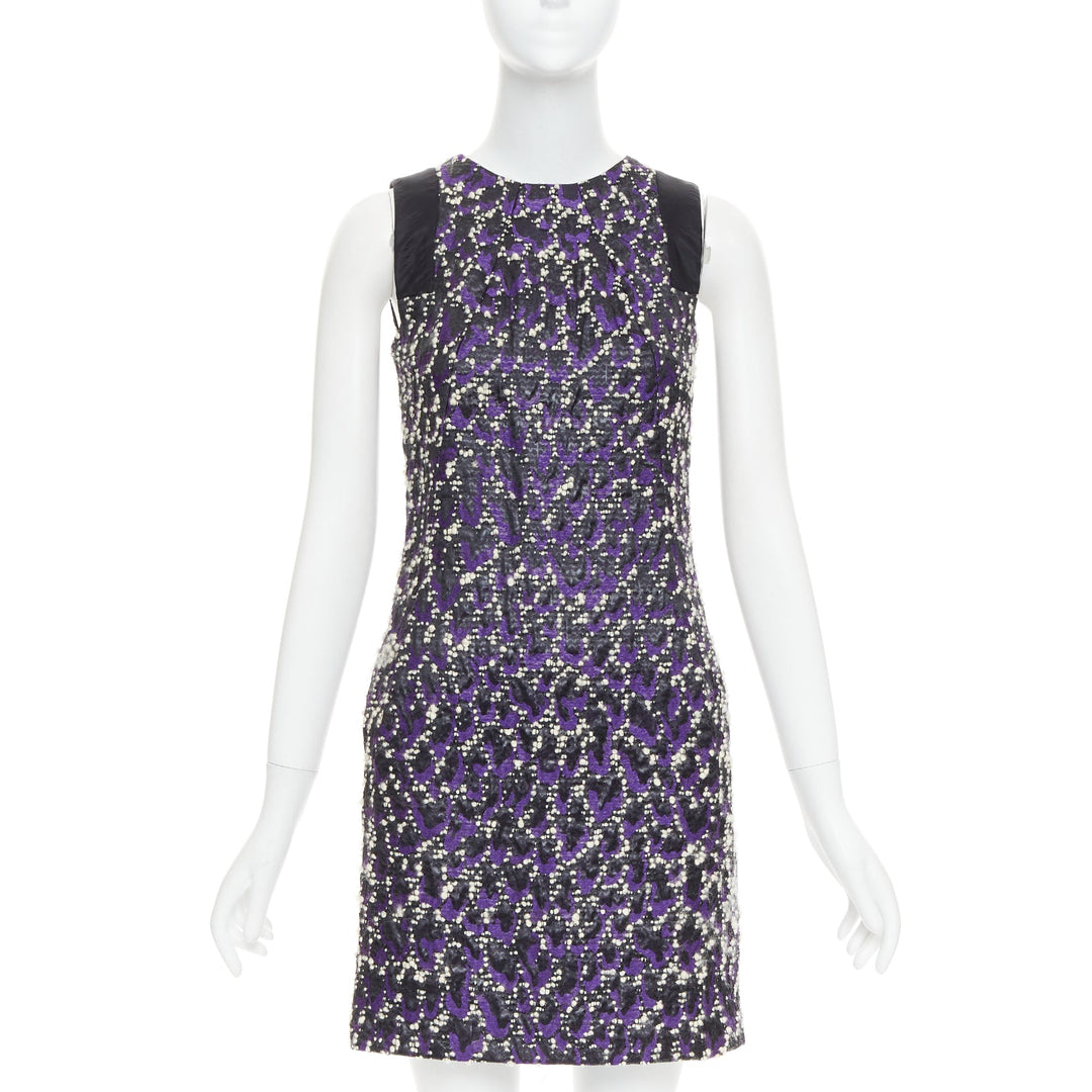 VERSACE purple black white tweed black jacquard sleeveless dress IT38 XS