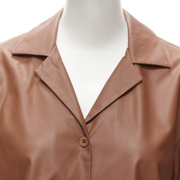 TIBI brown faux leather boxy fit shirt culotte wide shorts S