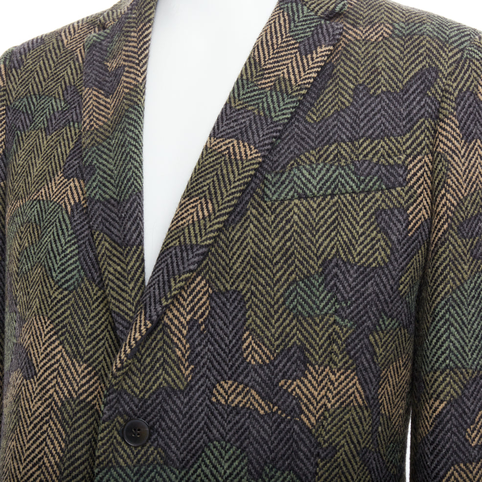 VALENTINO green camouflage print herringbone wool blazer jacket IT50 L