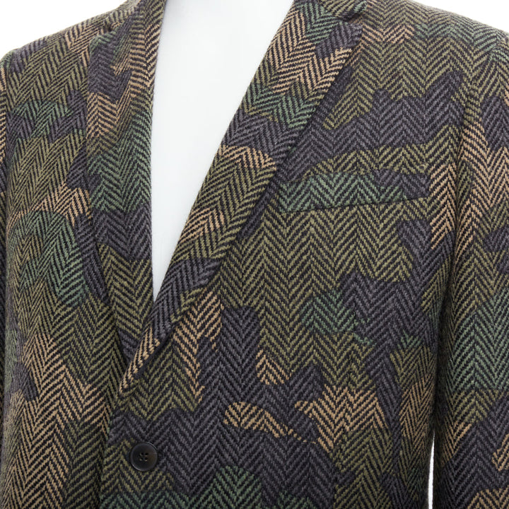 VALENTINO green camouflage print herringbone wool blazer jacket IT50 L