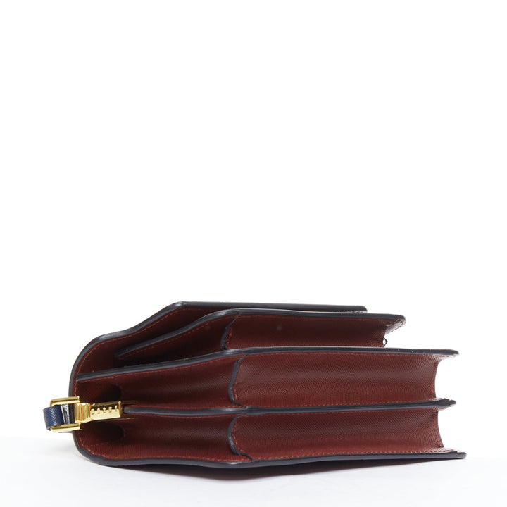 MARNI Trunk navy burgundy textured leather clasp crossbody bag