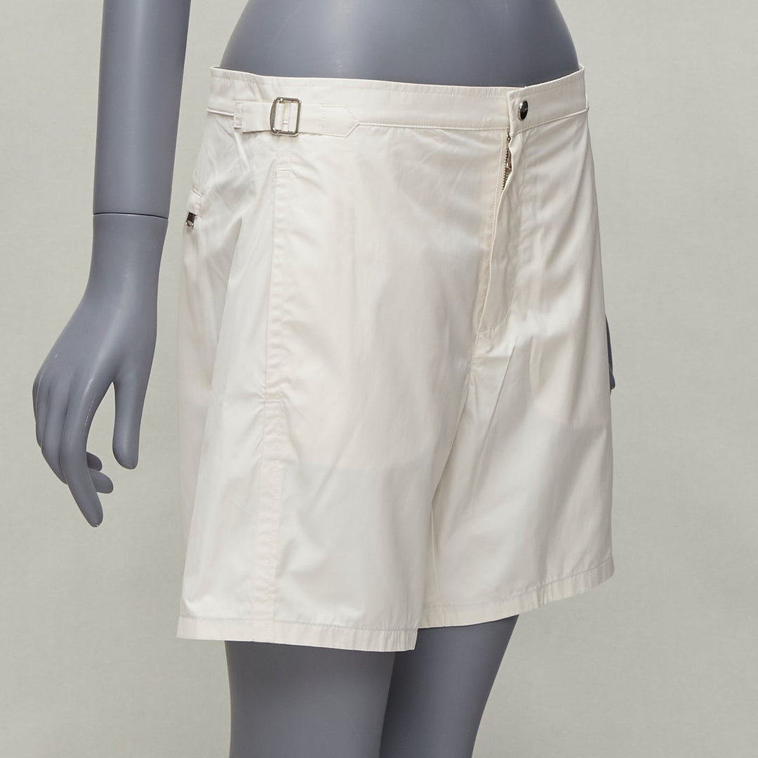 LA PERLA cream nylon silver buckle waist mesh lined safari shorts S