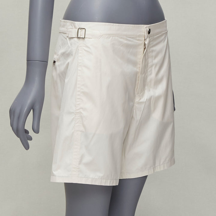 LA PERLA cream nylon silver buckle waist mesh lined safari shorts S