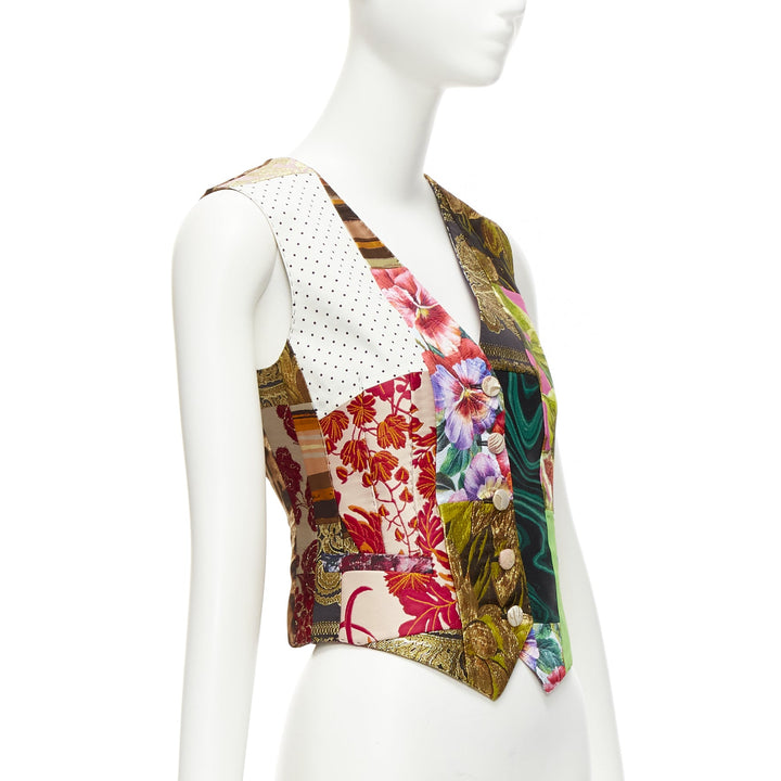 DOLCE GABBANA mixed floral brocade patchwork wrap button waistcoat vest IT38 XS