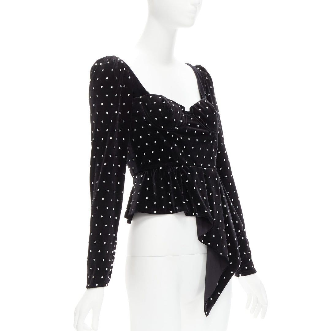 SELF PORTRAIT black silver crystal velvet tie puff sleeve top UK6 XS Jennie