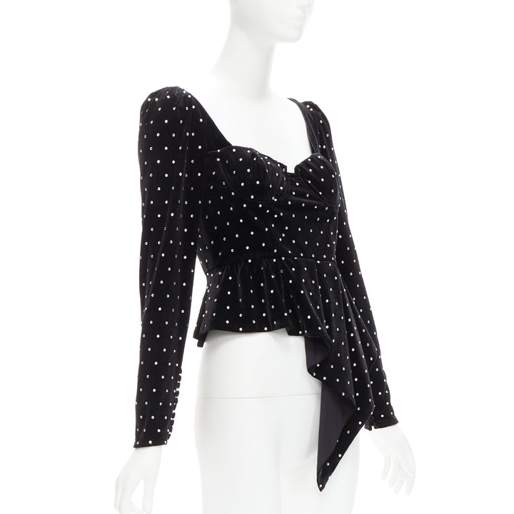 SELF PORTRAIT black silver crystal velvet tie puff sleeve top UK6 XS Jennie