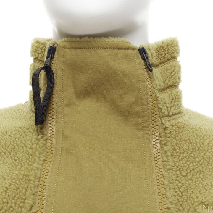 NORTH FACE tan brown fleece patch flap pocket asymmetric zip up jacket XS S