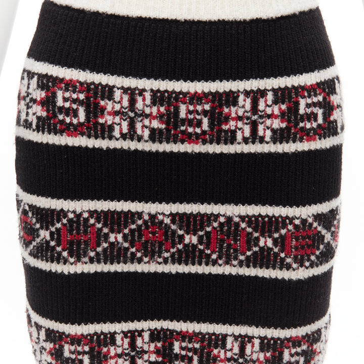 CHANEL Number 5 red black white CC logo fair isle intarsia skirt FR34 XS