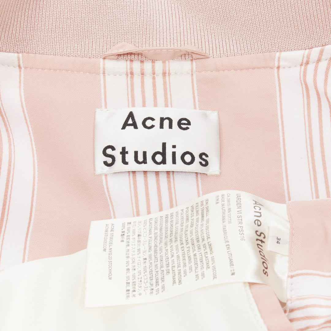 ACNE STUDIOS Varden 2016 pink white striped padded bomber jacket FR34 XS