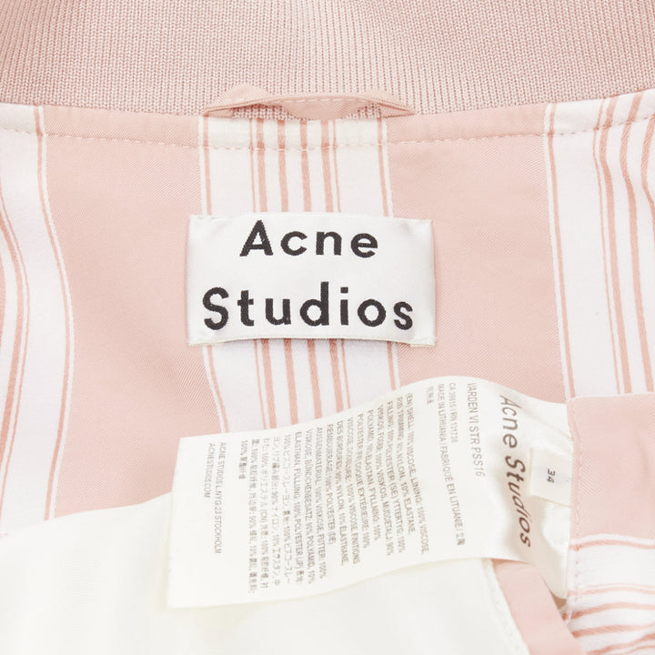 ACNE STUDIOS Varden 2016 pink white striped padded bomber jacket FR34 XS