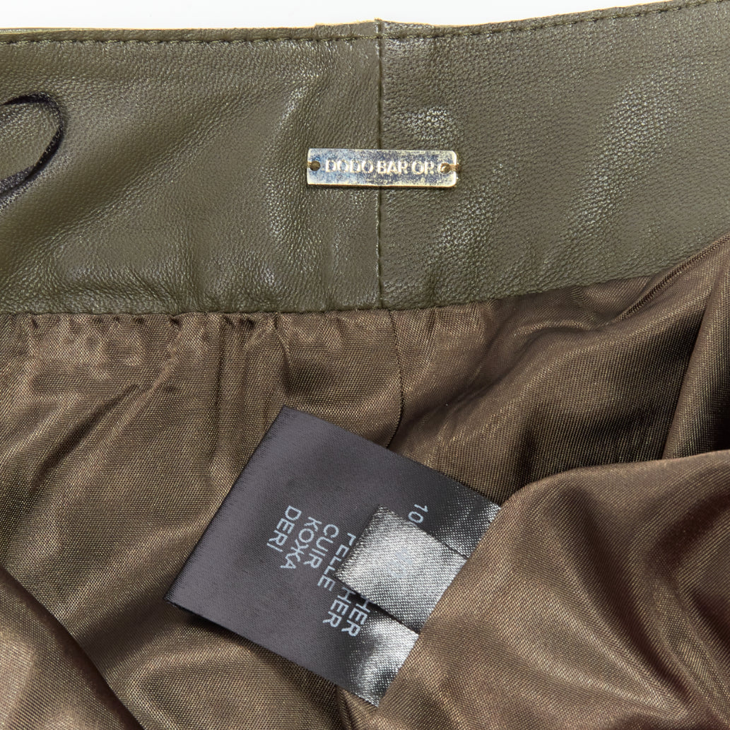 DODO BAR OR dark green genuine leather shell button pocketed pleated skirt IT40