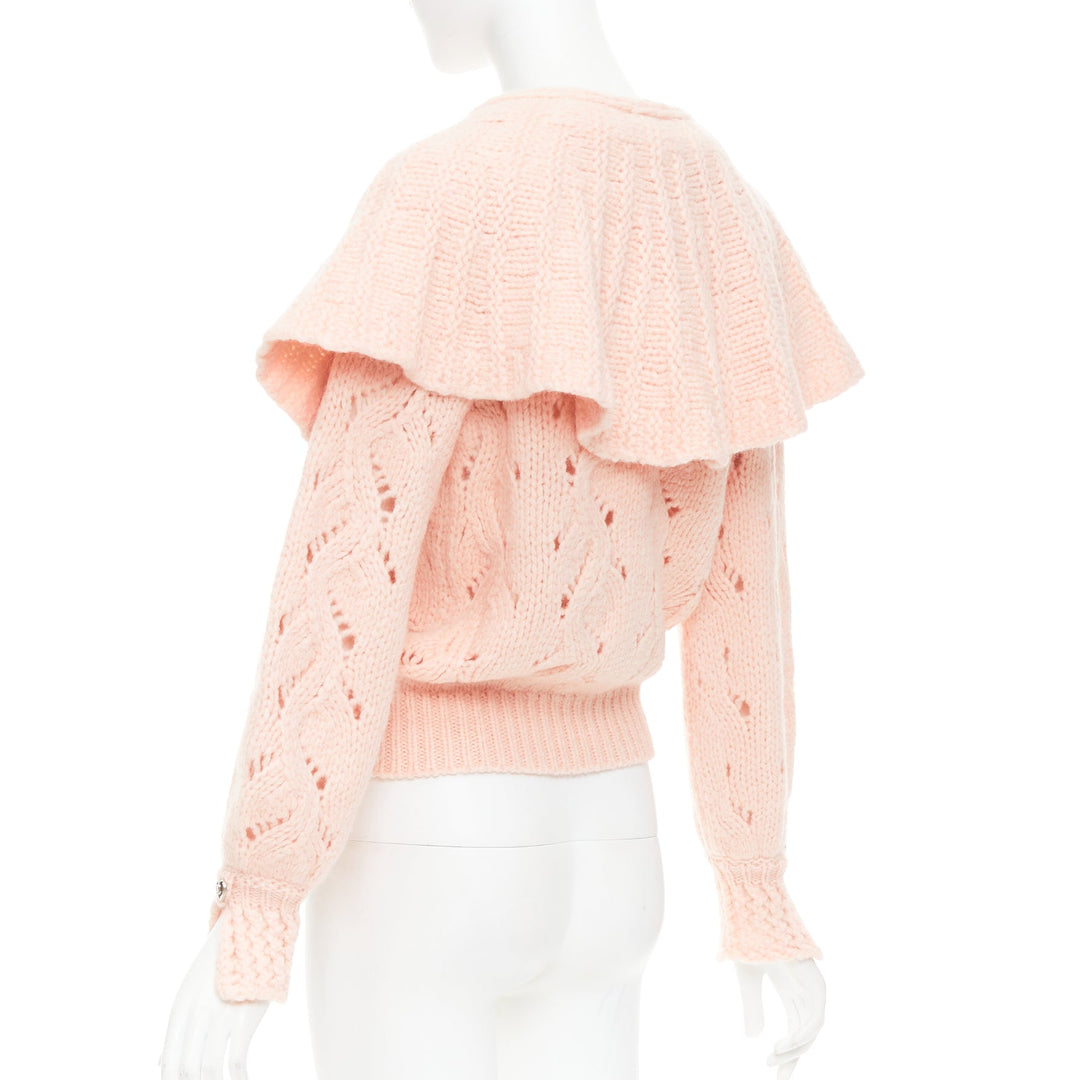 CHANEL 21B pink wool alpaca blend ruffle capelet sweater FR34 XS