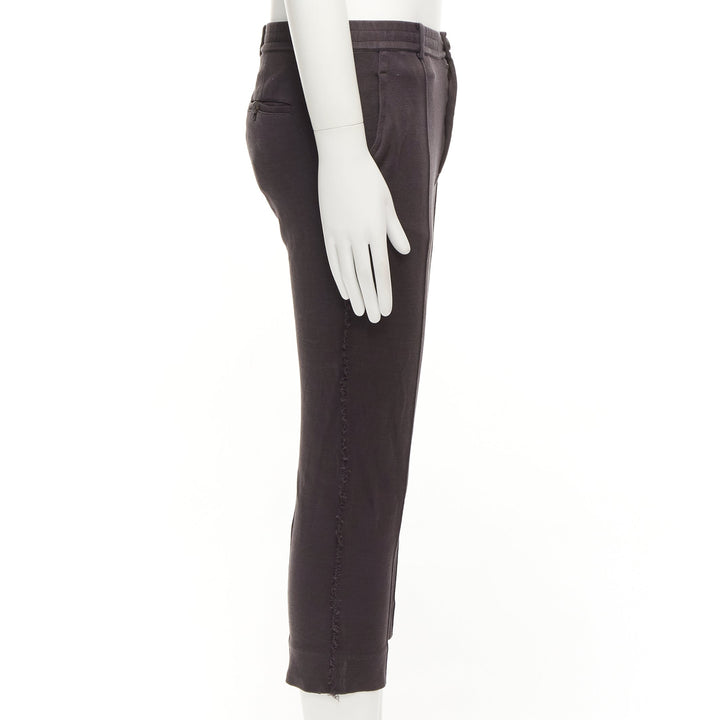 LANVIN grey cotton distressed trim washed waistband cropped pants S