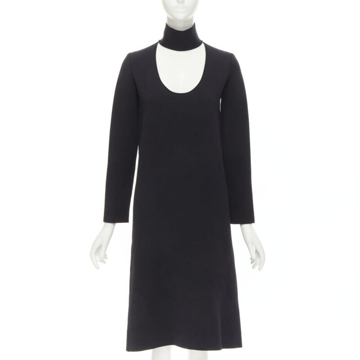 BOTTEGA VENETA 2019 Runway black thick wool blend cut out collar dress IT38 XS