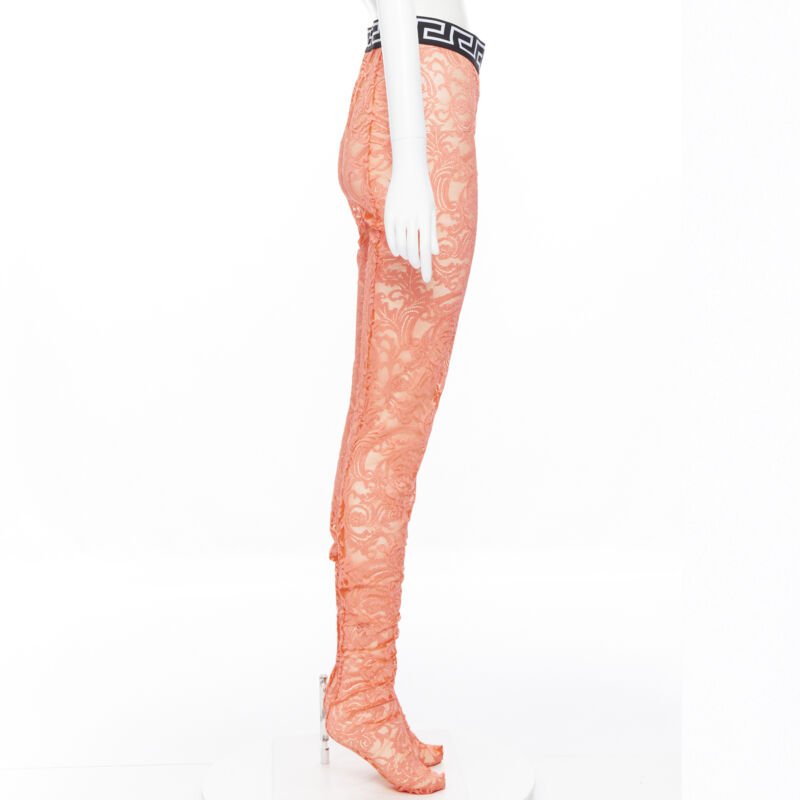 VERSACE Underwear Medusa Greca waist band blue floral lace tights M