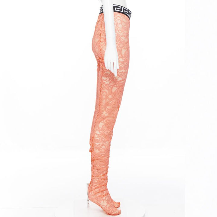 VERSACE Underwear Medusa Greca waist band blue floral lace tights M