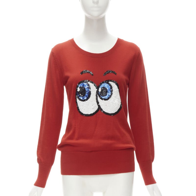 MARKUS LUPFER comic eyes sequins red pullover sweater XS