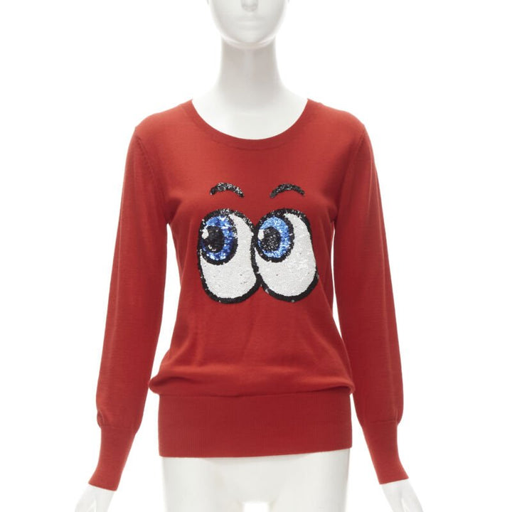 MARKUS LUPFER comic eyes sequins red pullover sweater XS