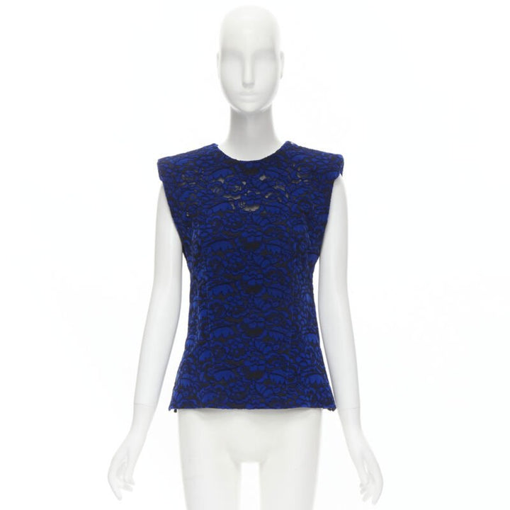 LOUIS VUITTON 2017 Runway cobalt blue floral velvet effect lace vest FR36 XS