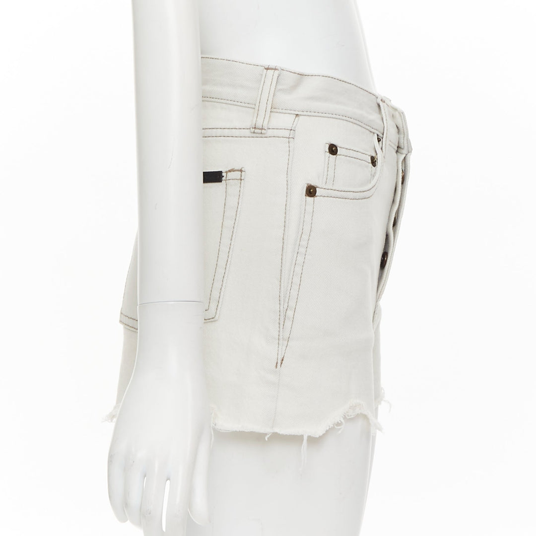 SAINT LAURENT 2021 light grey washed cotton distressed mini shorts 25"