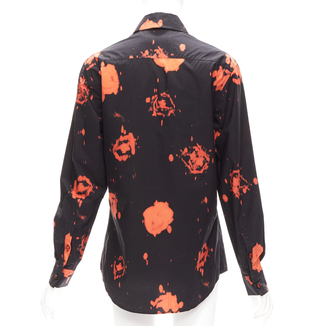 MARNI red black splatter tie dye rose print cotton button-up shirt IT38 XS