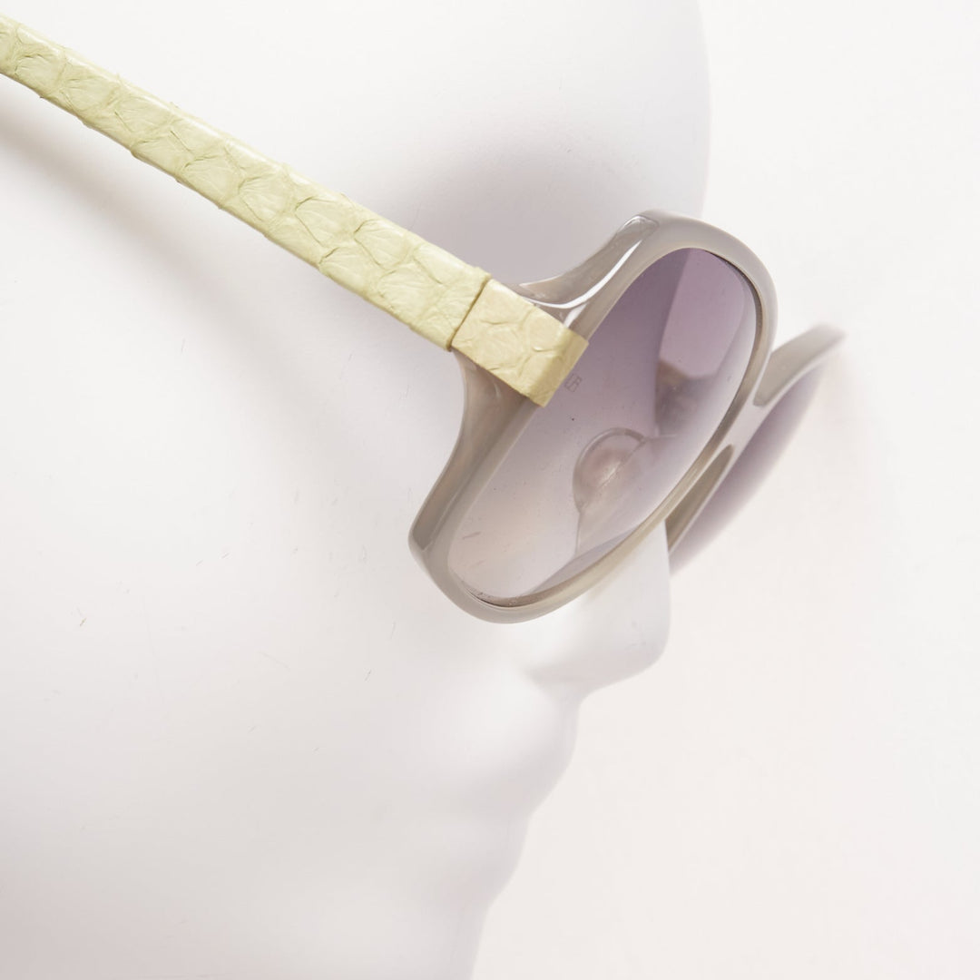 LINDA FARROW Luxe LFL1426 beige scaled leather arm grey square sunglasses