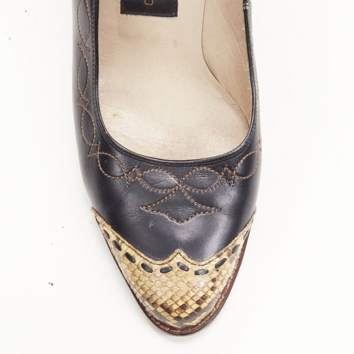 COMME DES GARCONS Vintage 1970s black leather western cuban heel JP24 EU36.5