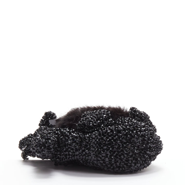 rare ANTEPRIMA Wire Bag  black fur belly woven acrylic penguin chain crossbody