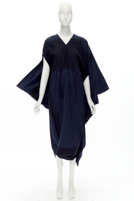 rare COMME DES GARCONS Vintage 1980's blue brushstroke angular trapeze dress