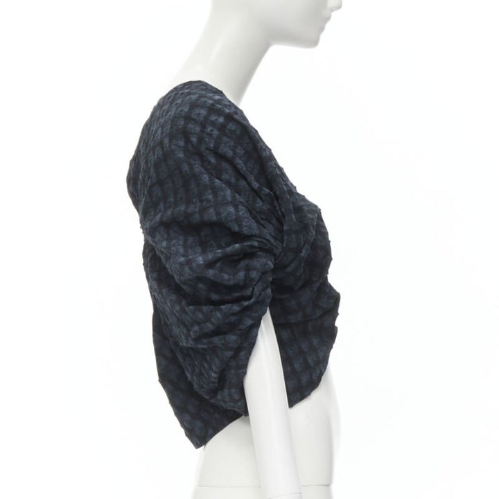 PORTS 1961 black blue Shibori dyed crinkled voluminous cropped bolero US0 XS