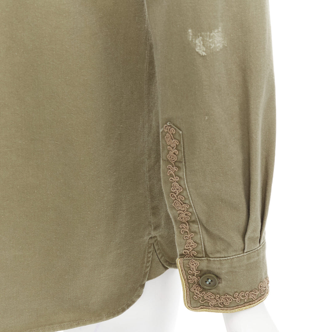 SAINT LAURENT 2018 green cotton military charms badge over shirt FR38 M